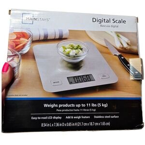 Mainstays Digital Kitchen Scale Stainless Steel 11lb Capacity EK8810WM Silver A6
